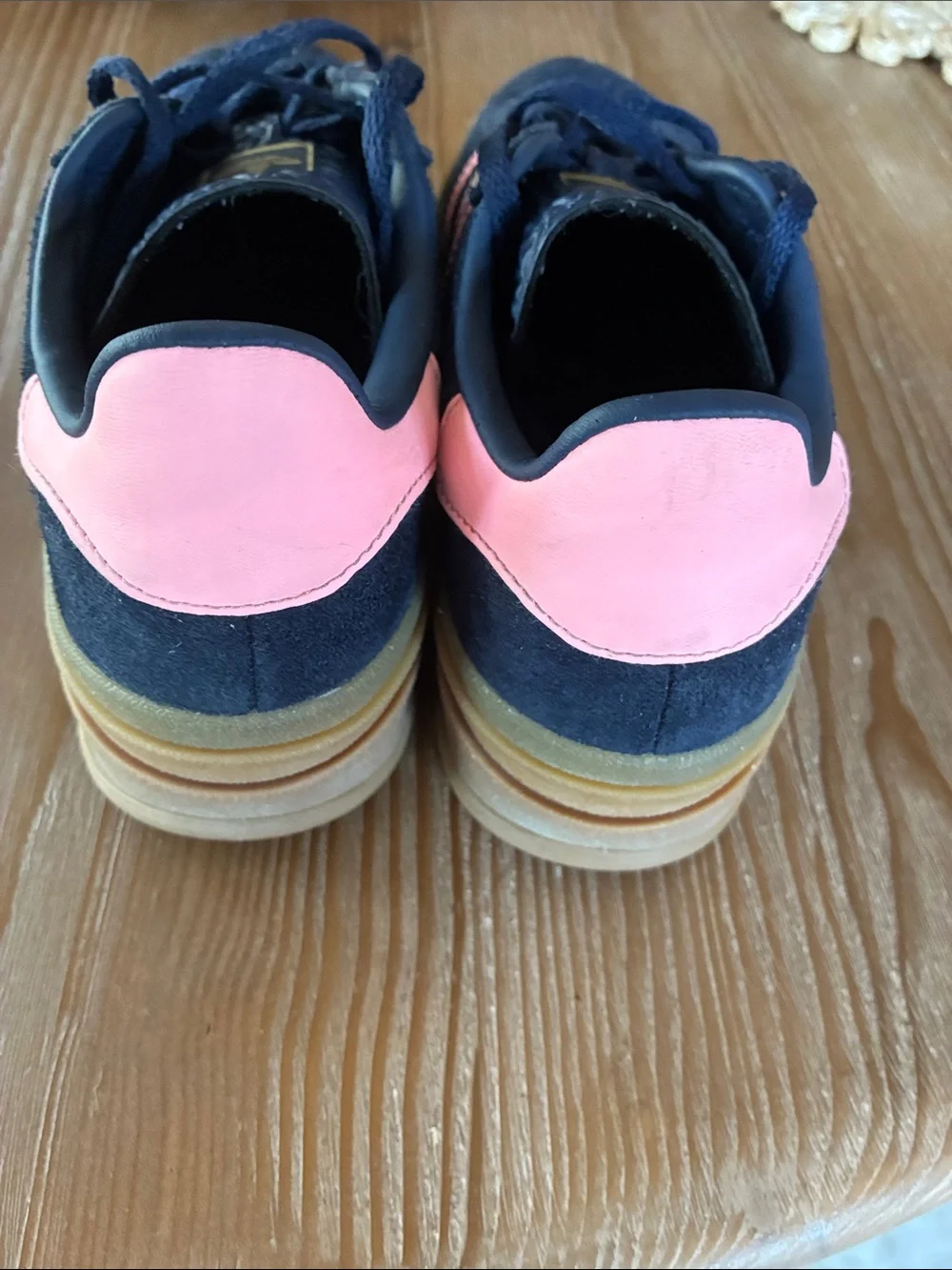 adidas Kids Navy Suede Sneakers with Pink Stripes and Gum Sole